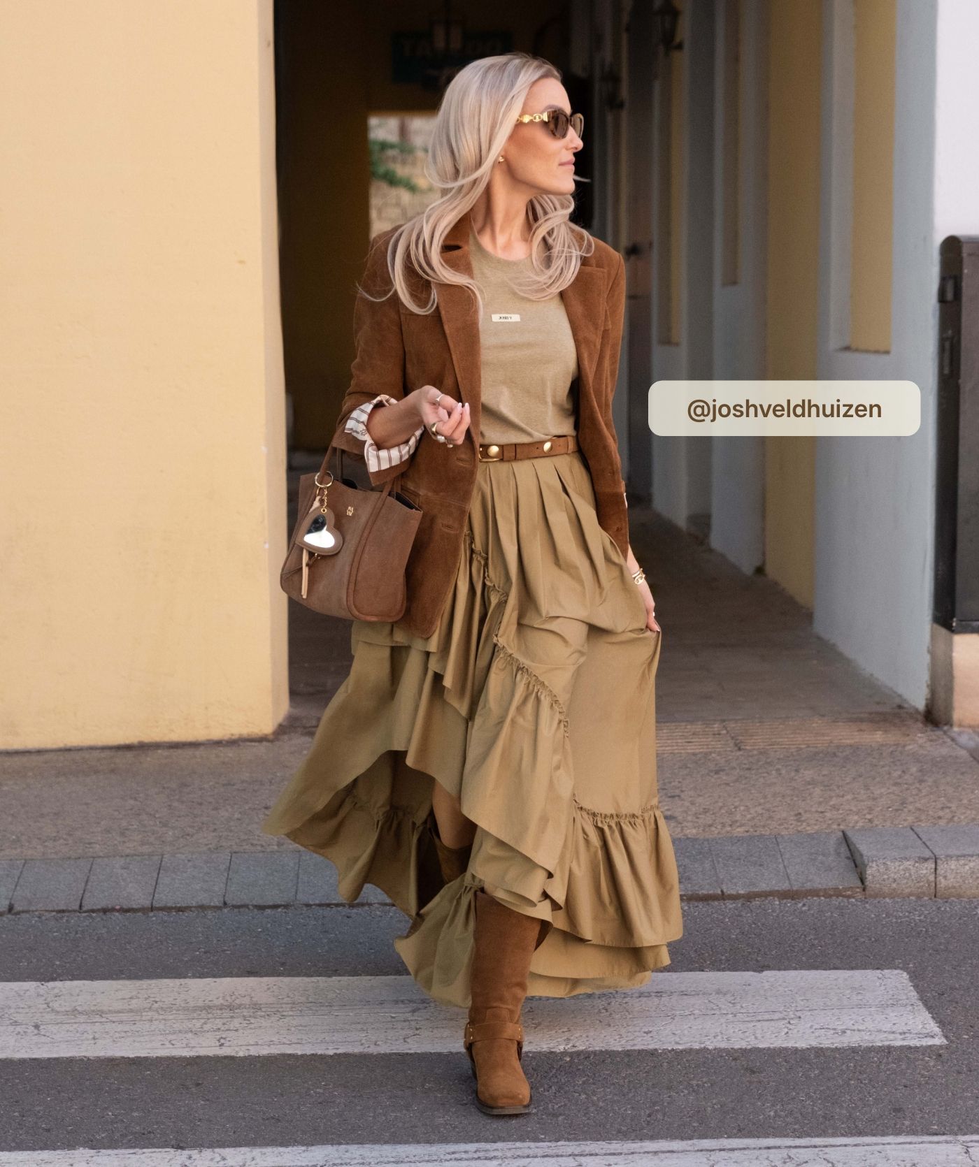 JV-SUE regular fit T-shirt met schoudervulling - light khaki melange
