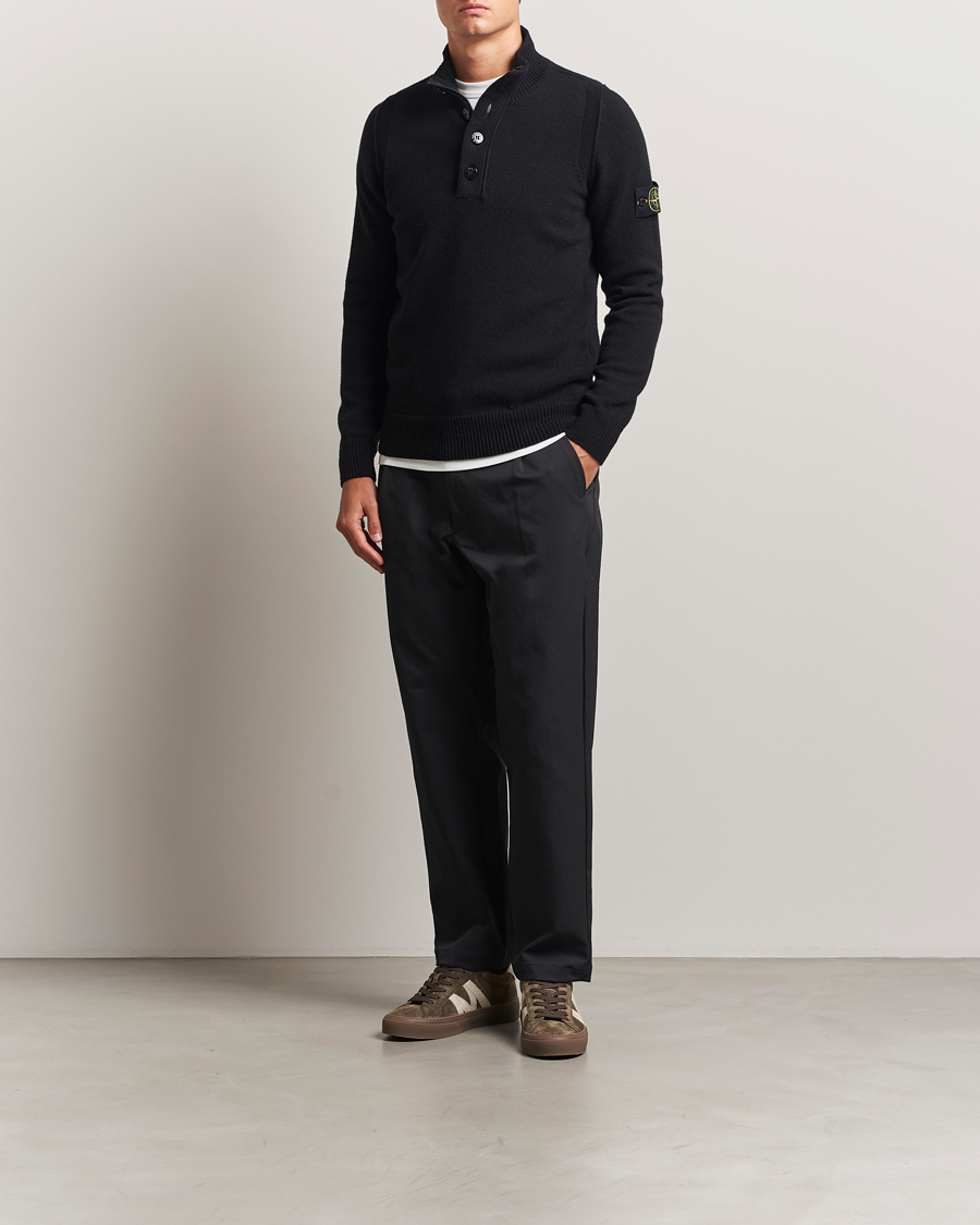 Stone Island Knitted Lambswool Half Button Zip Black