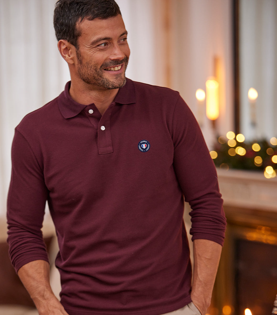 Polo Homme Manches Longues Bordeaux - Blason