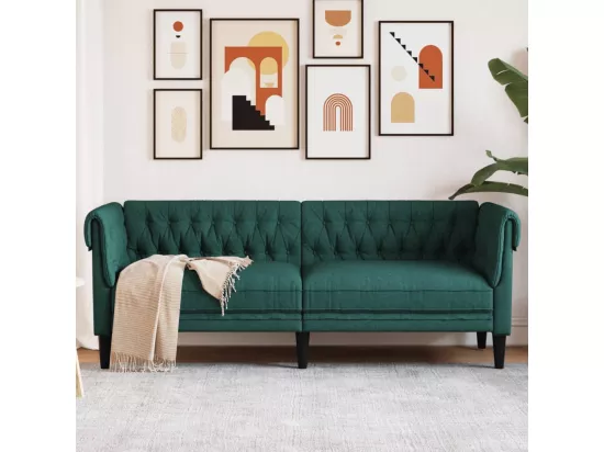 Canapé Chesterfield 3 places vert foncé tissu