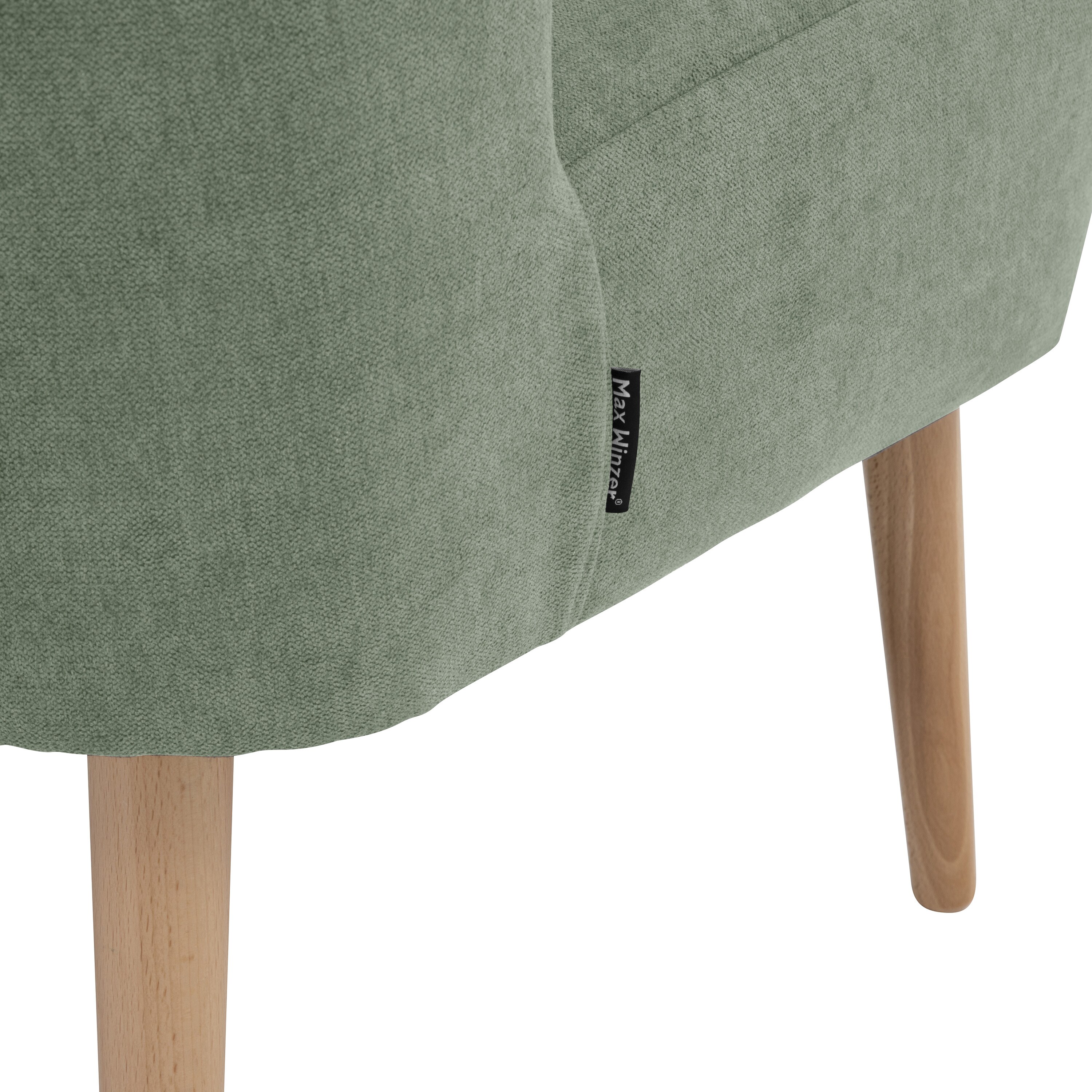 lovingHome® Sessel Fiola Velours hellgrün Polstersessel Stuhl Relaxsessel Füße Buche natur mittlere Sitzhärte