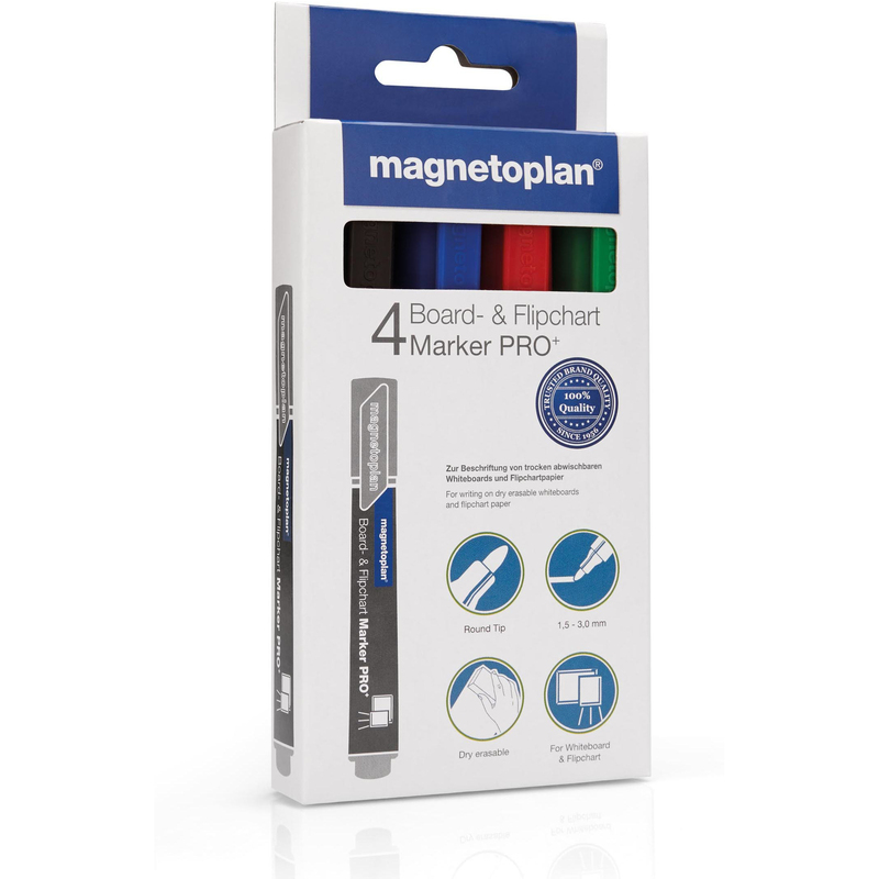 Magnetoplan Whiteboard- und Flipchart Marker Pro+, 4 Stück, assortiert