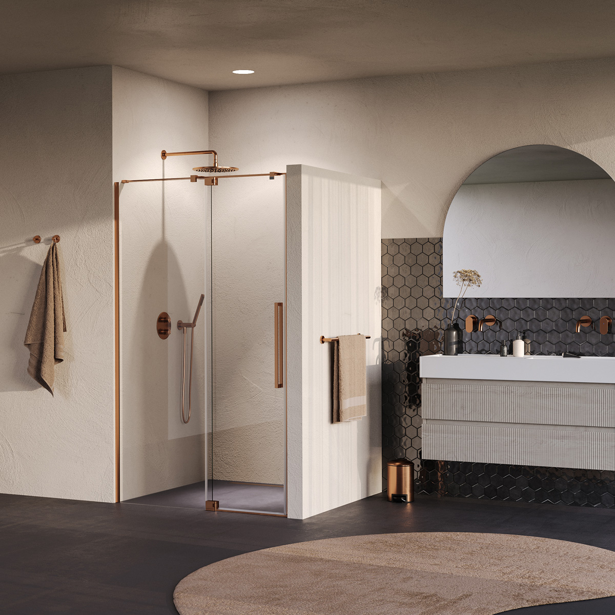 Brauer Stellar nisdeur met vaste wand 88.5-100cm koper geborsteld PVD