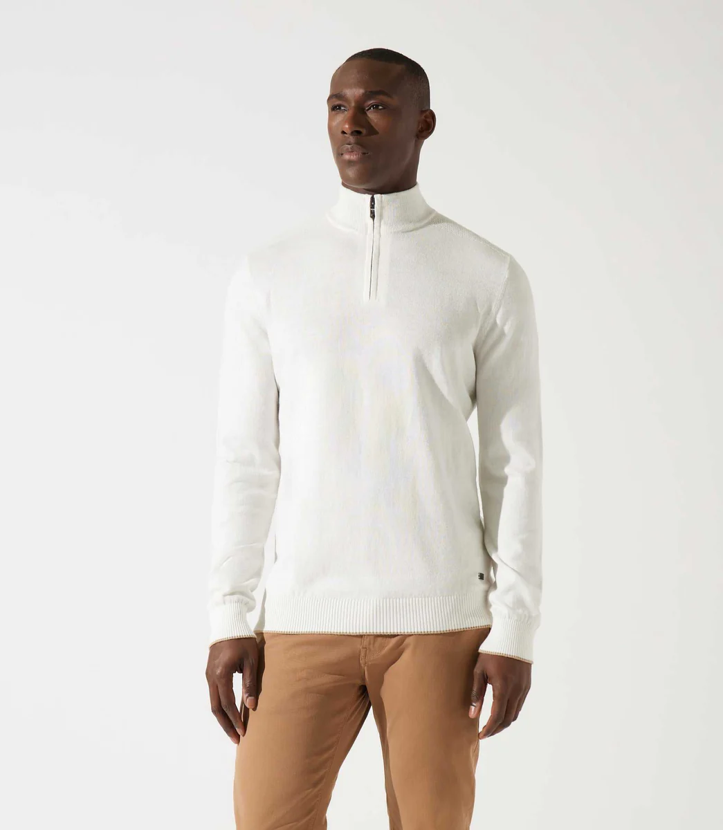 Pull col zippé camionneur écru