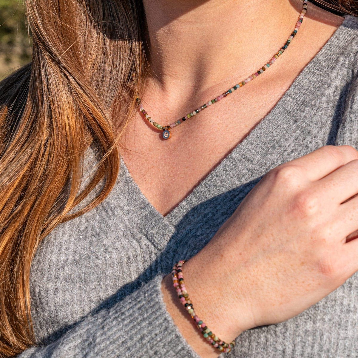 Collier, bracelet et boucles d'oreilles Lumia en pierres Tourmaline