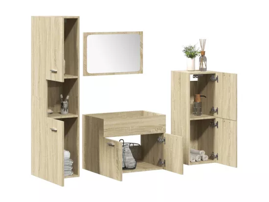 Ensemble de meubles de salle de bain 4 pcs chêne sonoma
