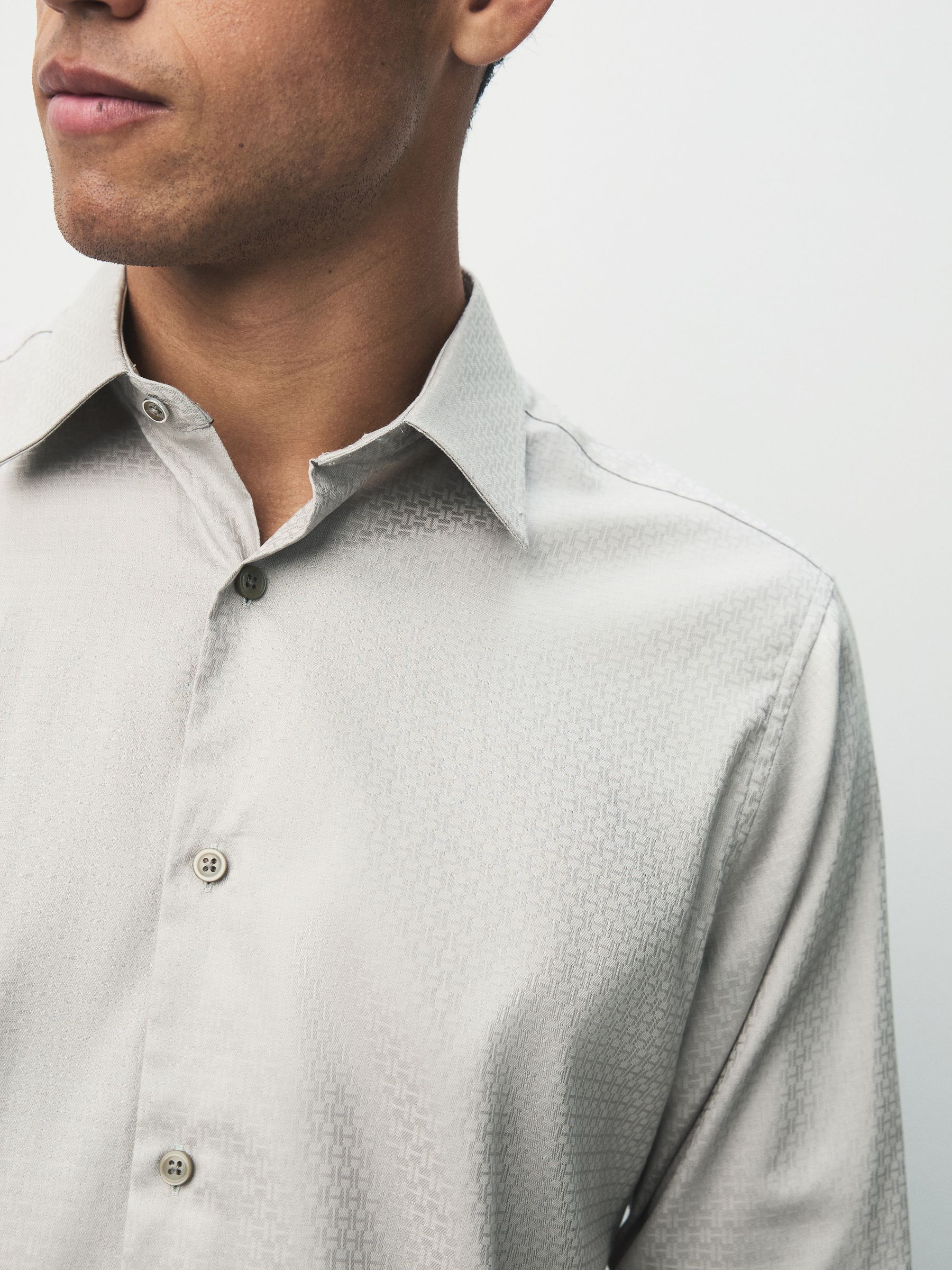 Neutral Monogram - Geometric Print Long Sleeve Smart Shirt