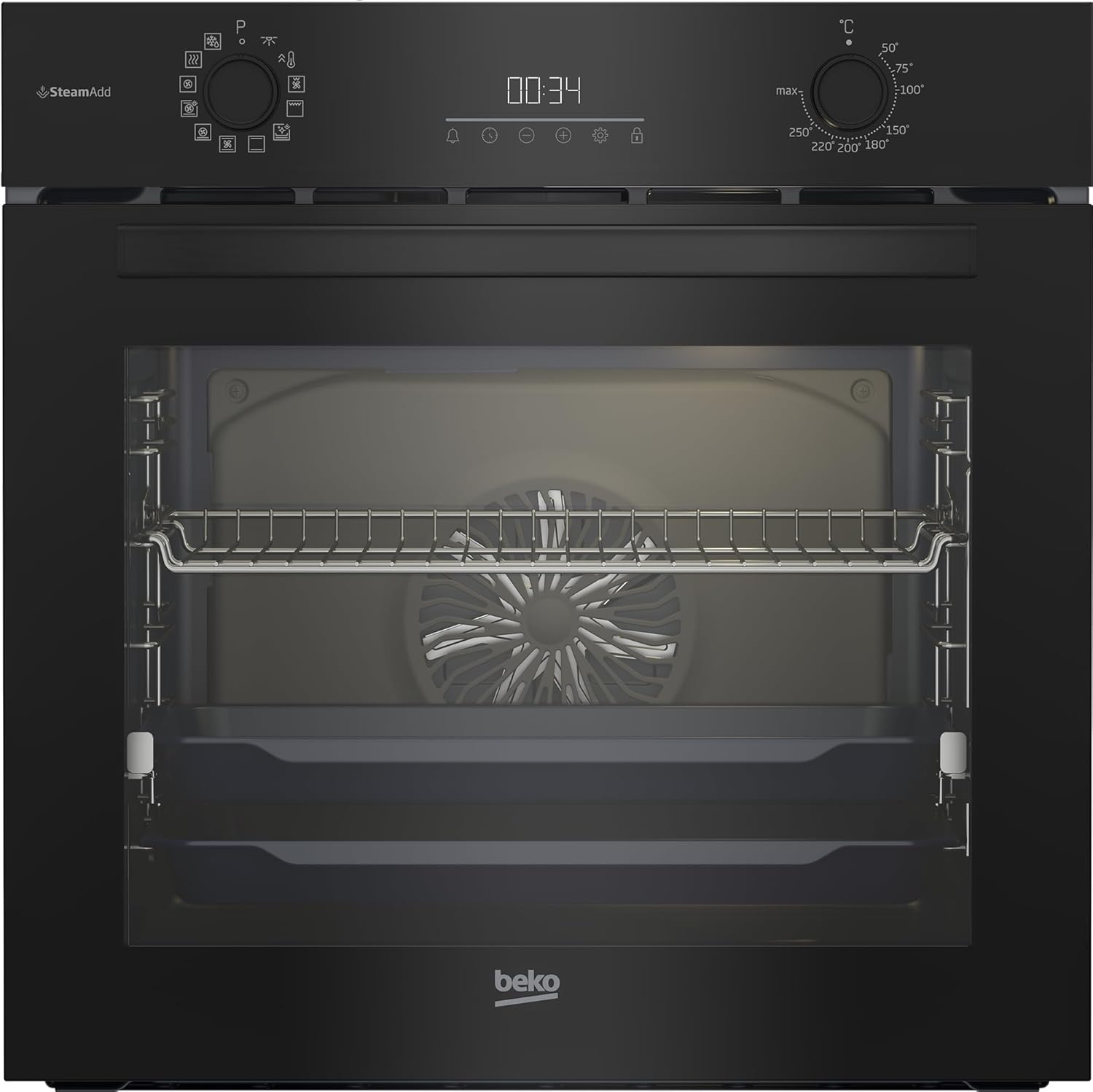 Beko BBIS17300BCS b300 Einbau-Backofen 72 Liter, Multifunktionsofen mit 12 Funktionen, SteamAdd-Dampffunktion, SoftClose-Tür, katalytische Rückwand, versenkbare Knebel, Schwarz