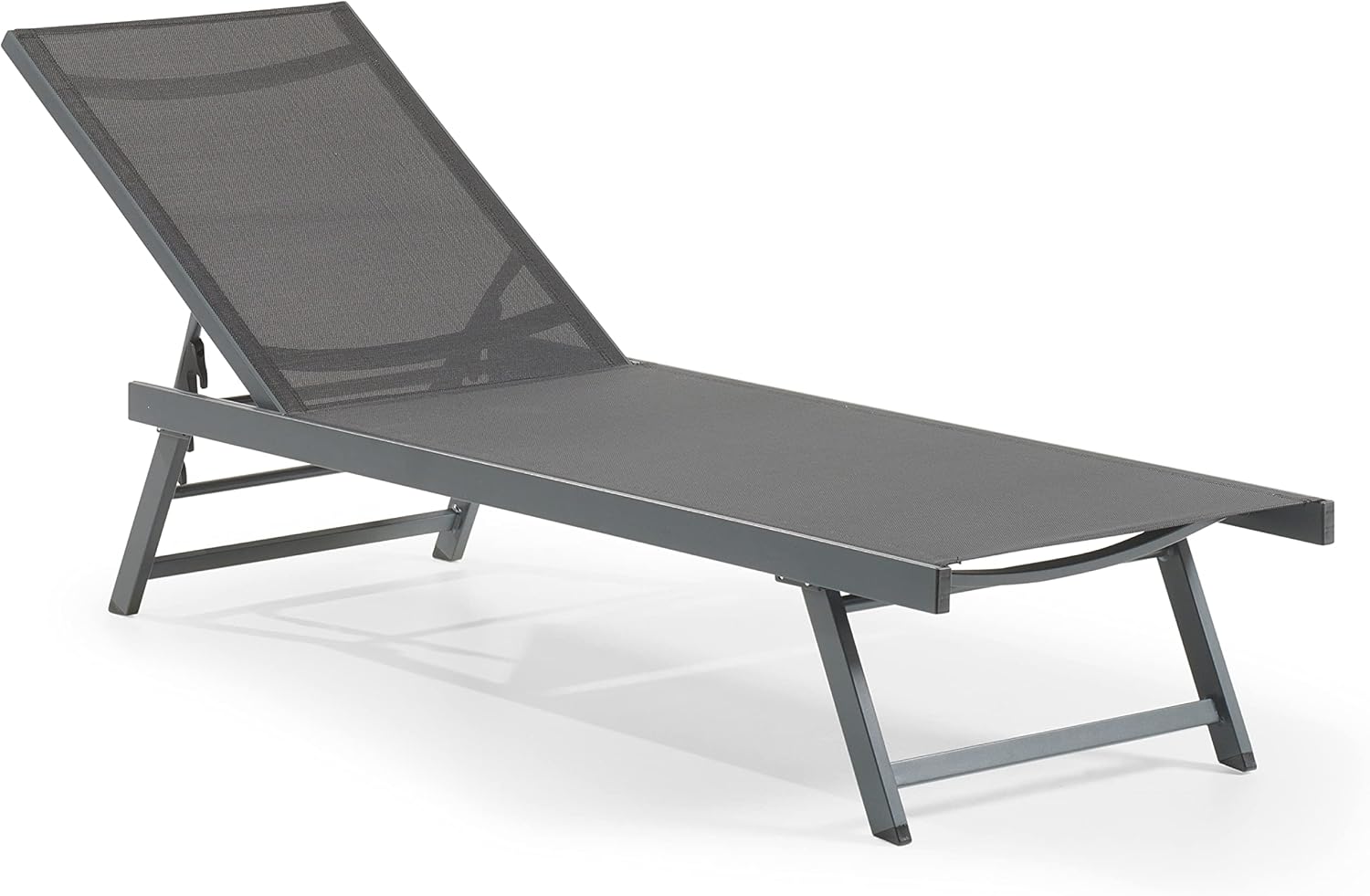Leco-Sonnenliege Elina – Formschöne Aluminium-Gartenliege mit 5fach Verstellbarer Rückenlehne und einklappbaren Füßen – Gestell Anthrazit
