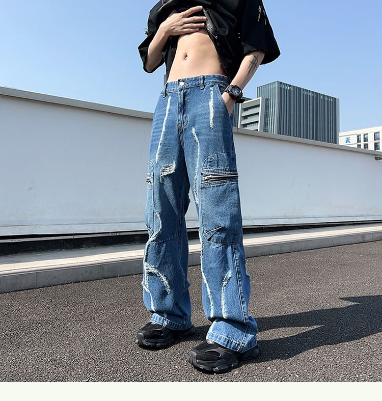 Mimiyox - Hoge taille jeans met wijde pijpen en zakken