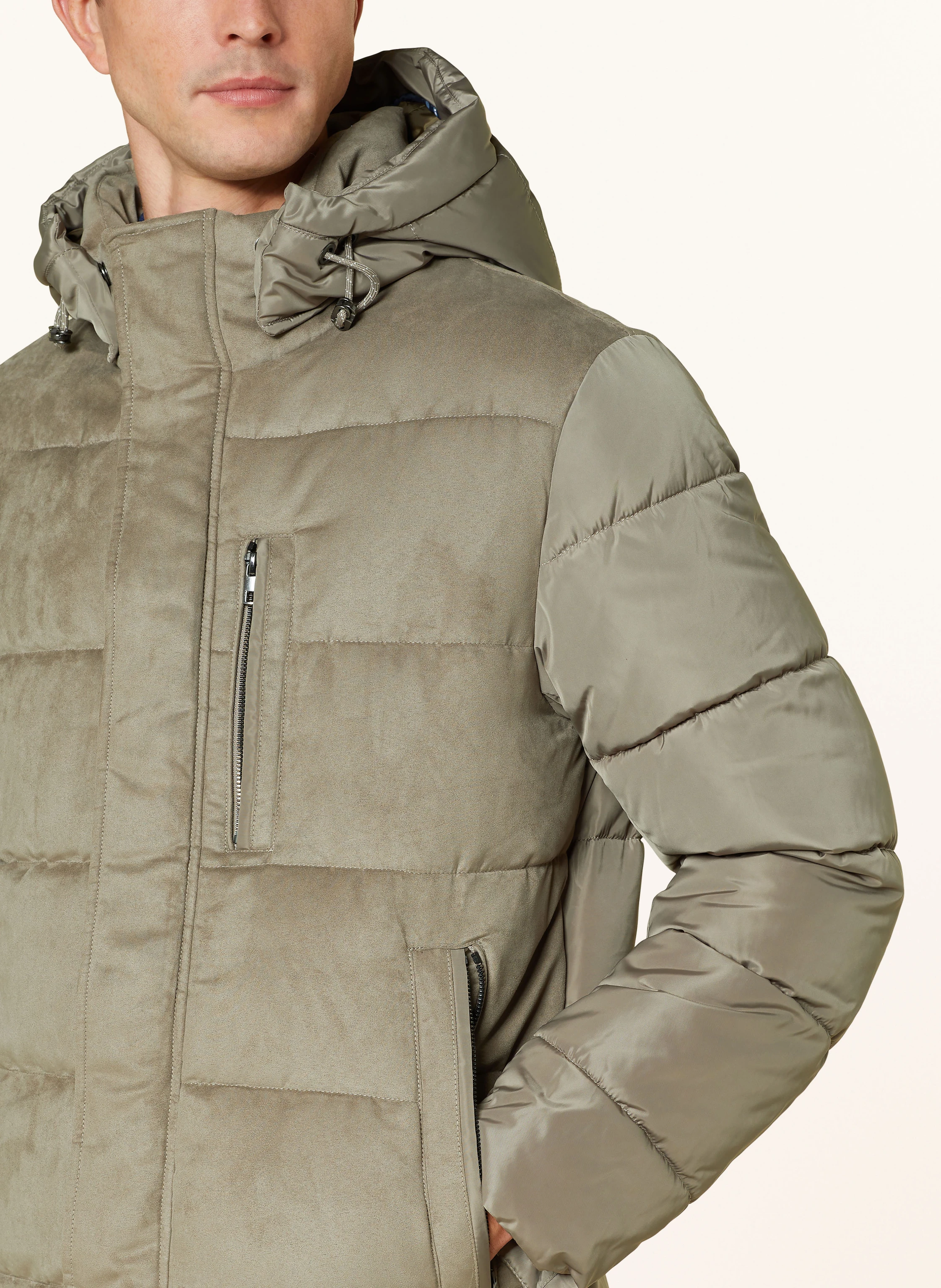 STROKESMAN'S Steppjacke im Materialmix mit abnehmbarer Kapuze