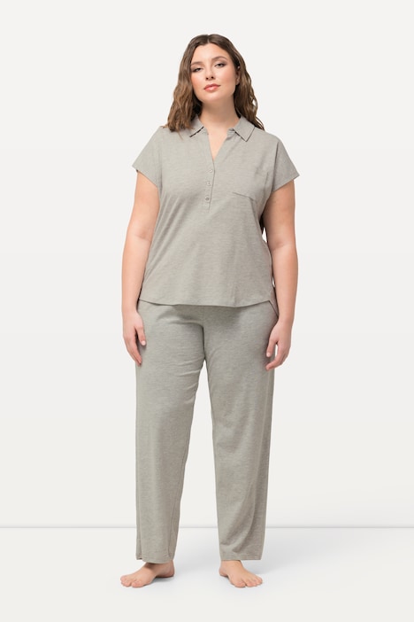 Pyjama, Oversized, Hemdkragen, V-Ausschnitt, Halbarm