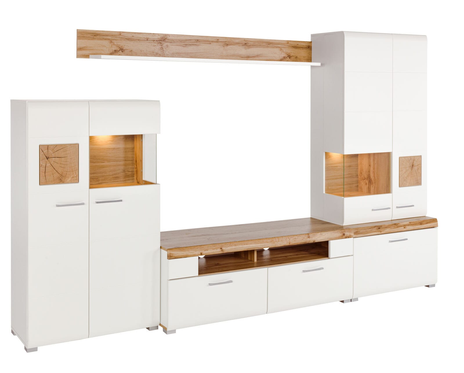 Wohnwand SOLID 320 x 205 x 47 cm 4-teilig weiß/braun