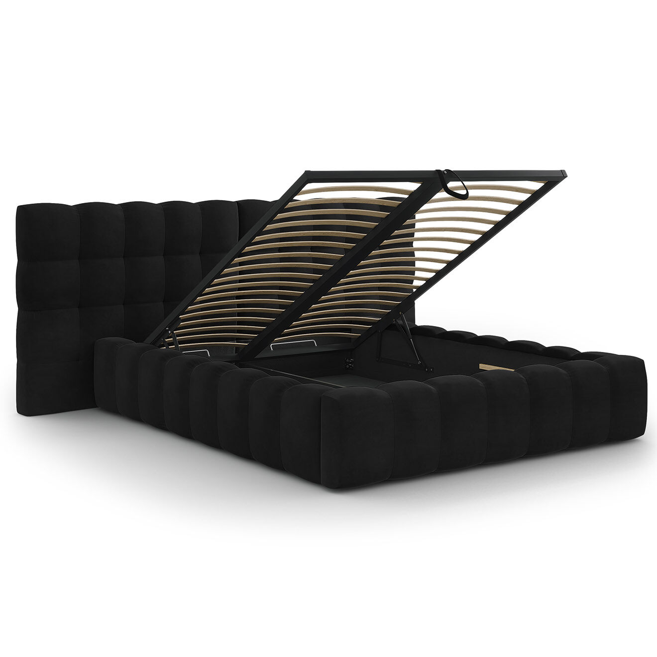 Cosmopolitan Design Lit avec coffre de rangement Bali Velours noir - 140x200 cm