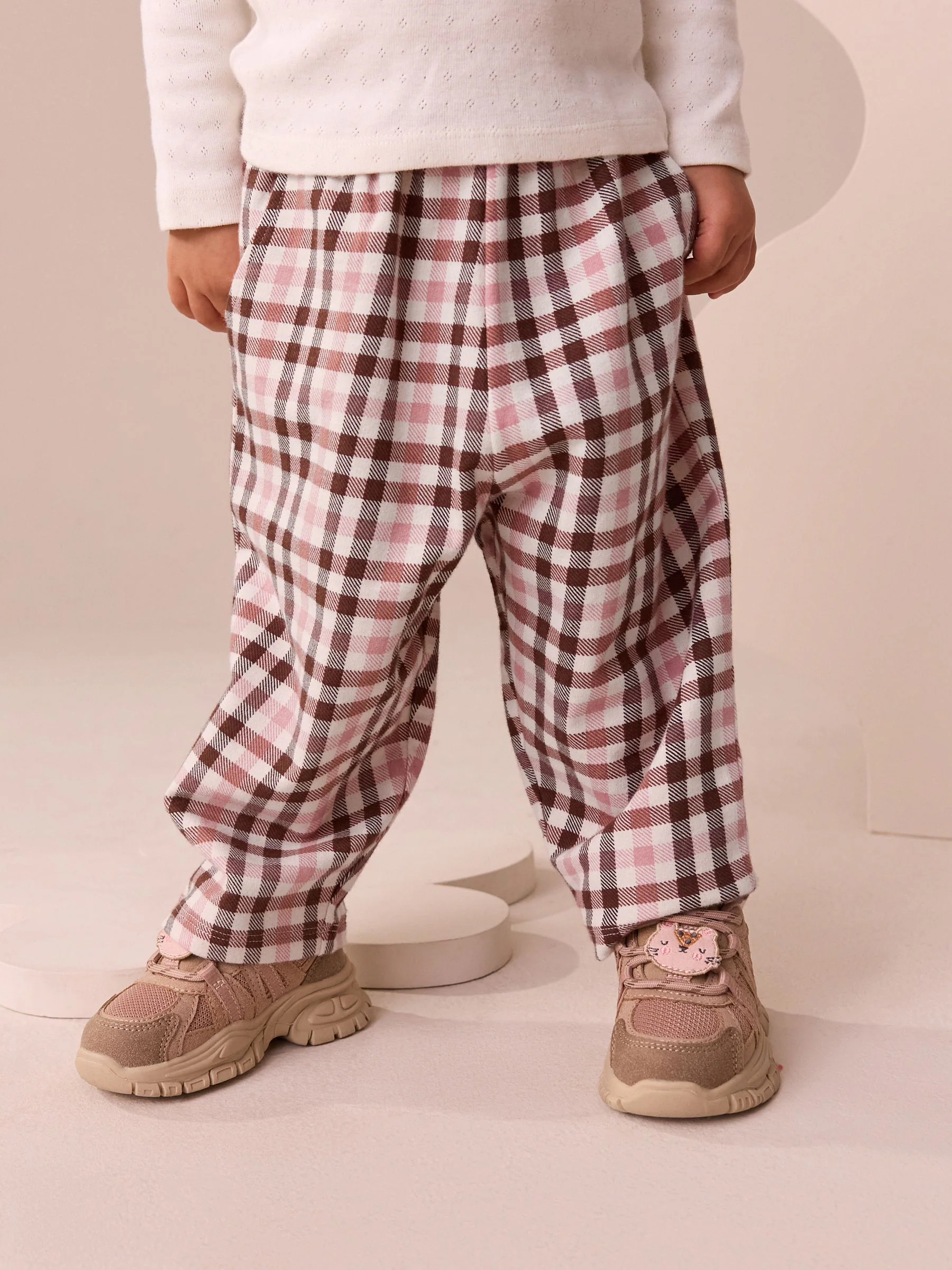 Roze geruit - Broek met wijde kortere pijpen (3mnd -7jr)