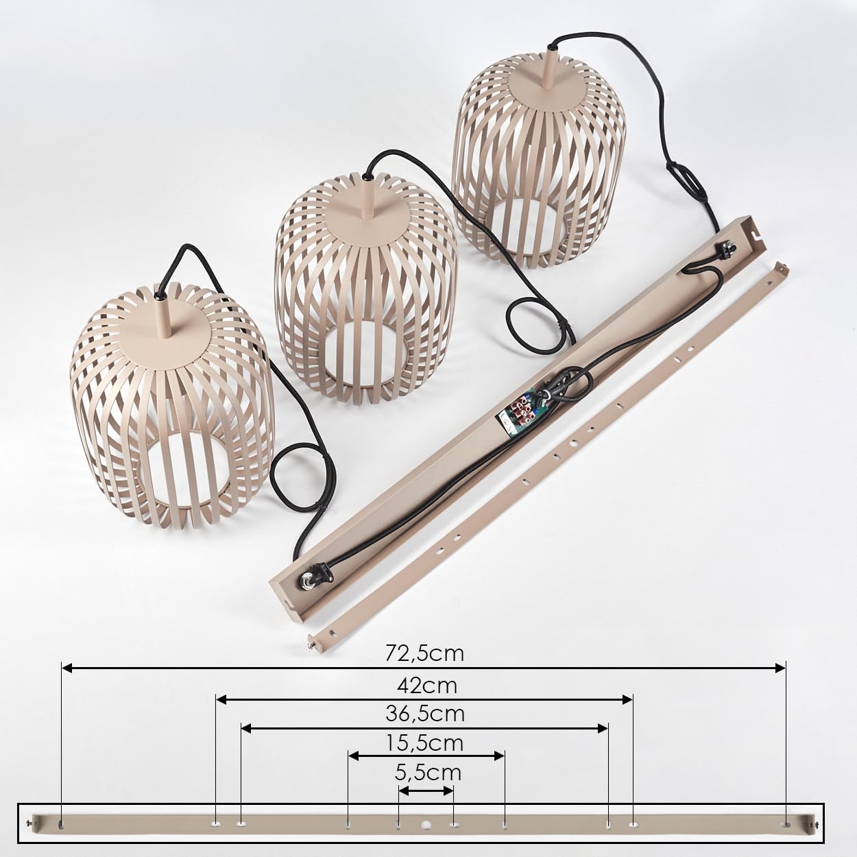 HOFSTEIN Hängeleuchte Bystrup, 3-flammige Hängelampe aus Metall in Sandfarben/Beige, Leuchte im modernen Boho-Design (Ø Schirme 20,5 cm), E27, Pendelleuchte max. 110 cm, Esszimmer, Wohnzimmer, Küche