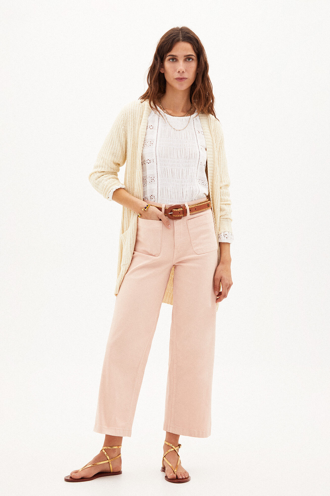 Calça jeans Tessa de perna larga com bolsos - Rosa
