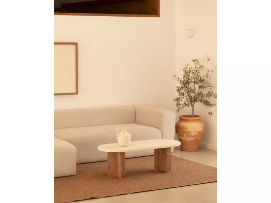 Table basse en microciment blanc cassé et vieilli 120x40cm - TOKYO - DECOWOOD