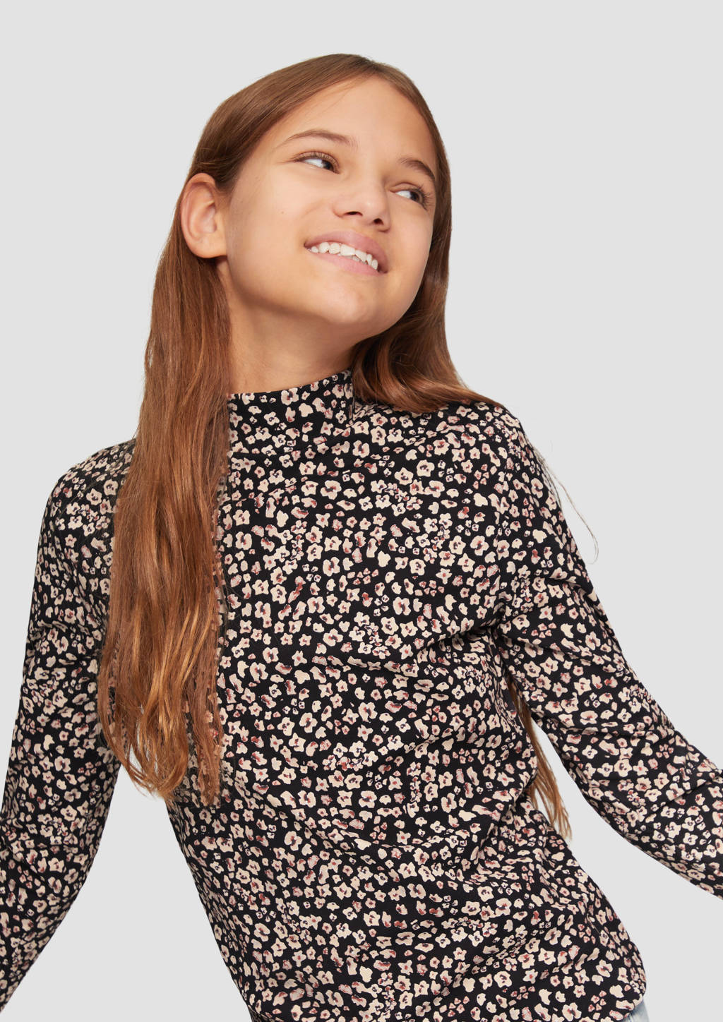 s.Oliver gebloemde longsleeve zwart/lichtroze/donkerroze