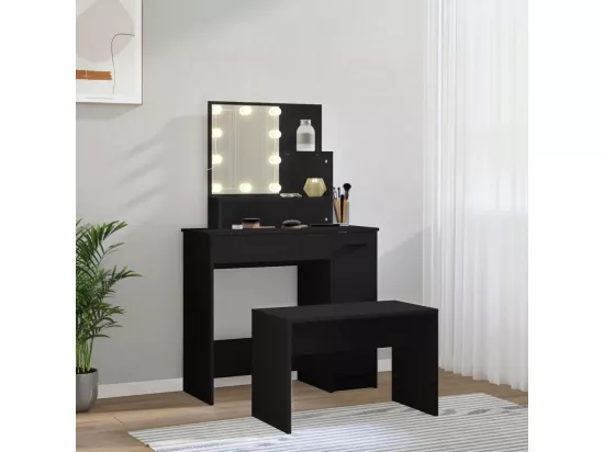 Ensemble de coiffeuse avec LED Noir Bois d'ingénierie