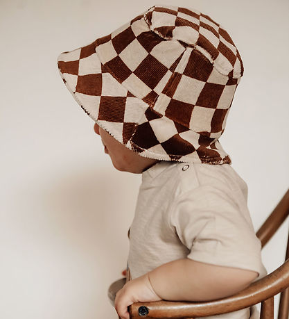 Monsieur Mini B?llehat - Fløjl - Check Offwhite/Ginger