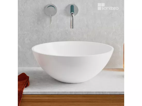 Vasque à poser VIDAR - 75% Minéral Blanc Mat Ronde 38cm*H15cm - LAVABERG
