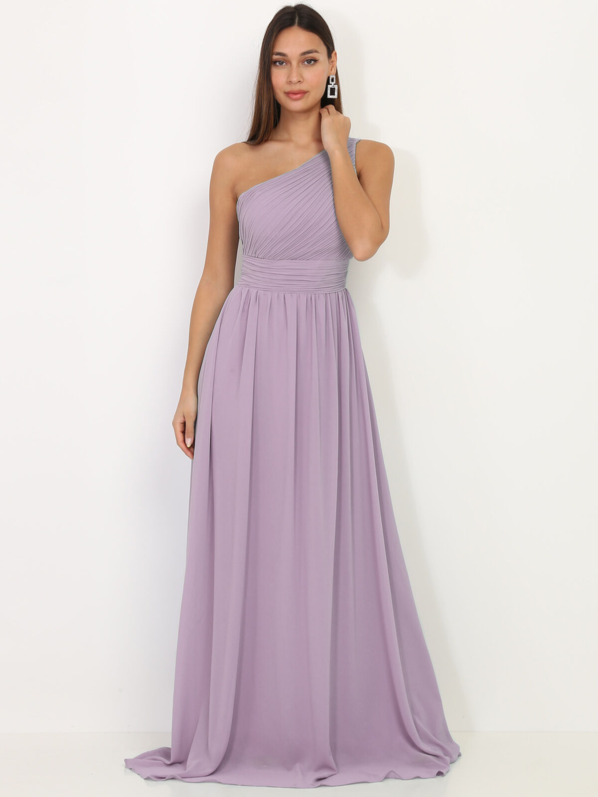 Robe longue drapée one shoulder- Violet
