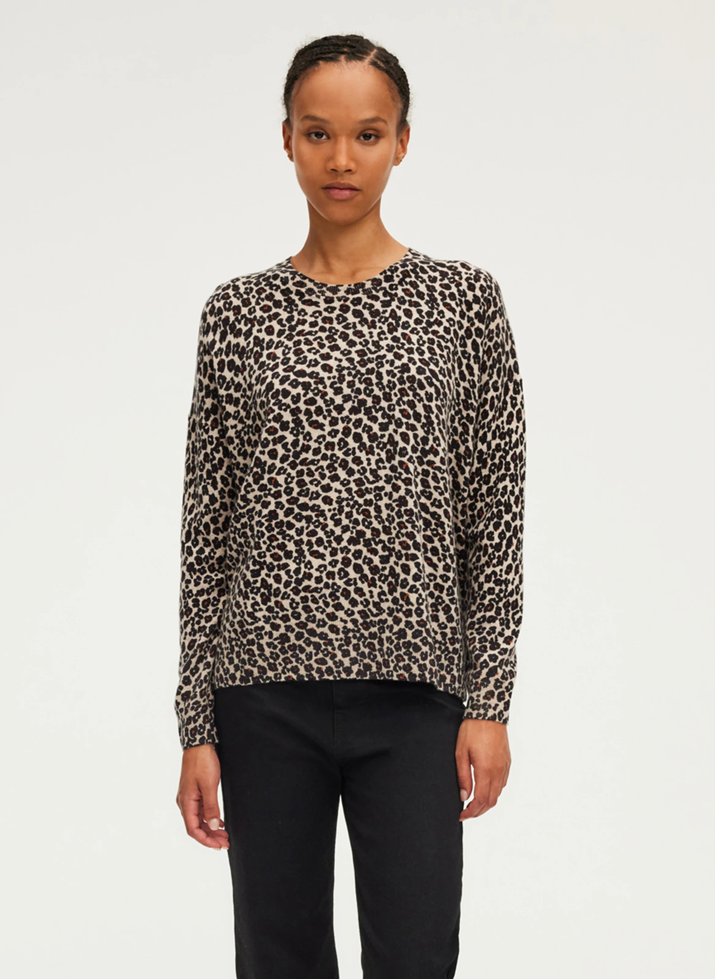 JACQUEMINE - Pull col rond léopard en laine| Beige