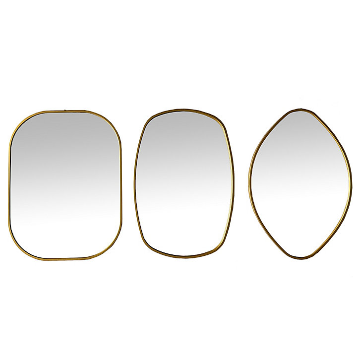 Lot de 3 miroirs de formes organiques 30 x 40 cm, 2 x 27 x 40 cm doré