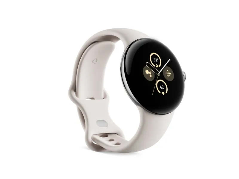 Google Pixel Watch 2 - Poleret sølvaluminium - smart ur med aktivt bånd - fluoroelastomer - porcelæn - båndstørrelse: S/L - 32 GB - Bluetooth, Wi-Fi, NFC - 31 g