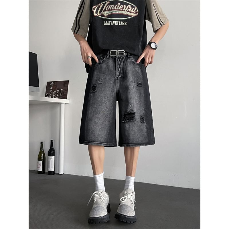 Plummie - Mid Rise Washed Distressed Denim Shorts