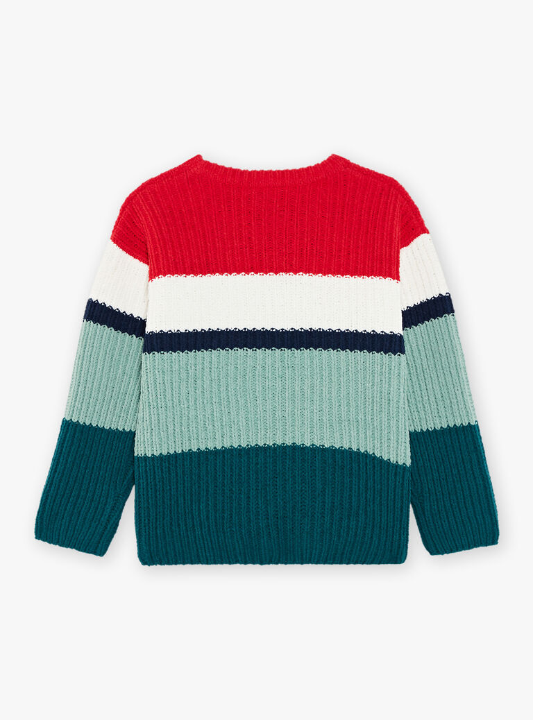 Pull à rayures rouge, vert, blanc et bleu marine