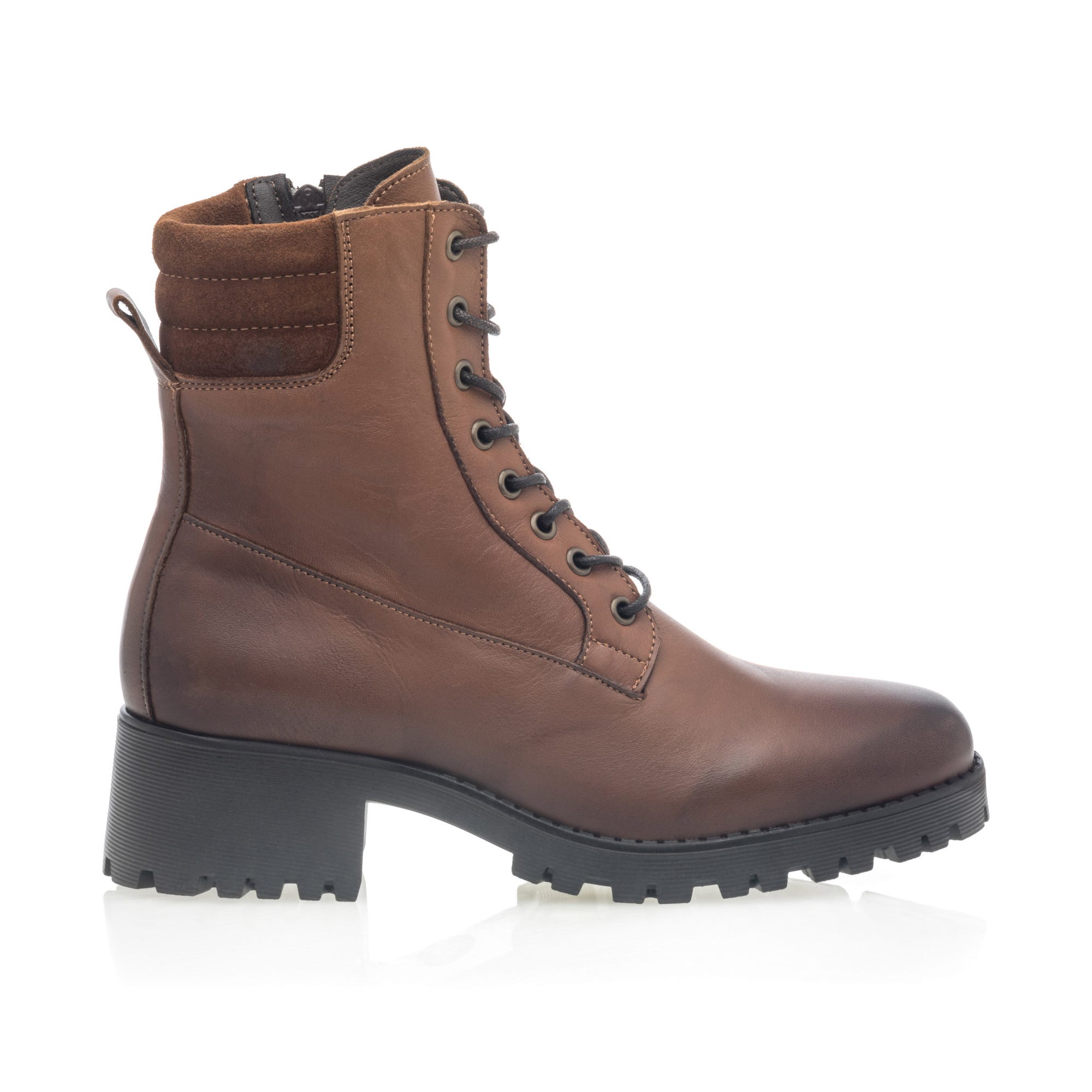 Bottines à lacets à talon Femme en cuir cognac