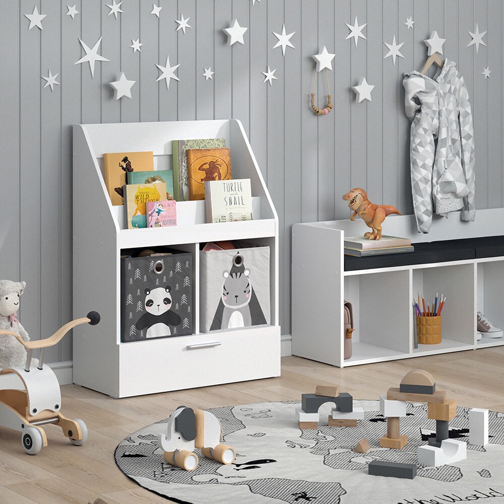 Vicco Kinderregal Bücherregal Wandregal Luigi Weiß 72x96 cm modern Kinderzimmer Regal Spielzeugregal Dekoregal Standregal Aufbewahrungsregal Würfelregal Schublade Ablage Fach freistehend Faltbox