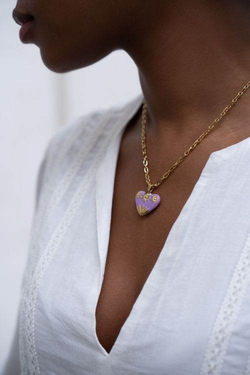 Art schakelketting met lila vintage hart