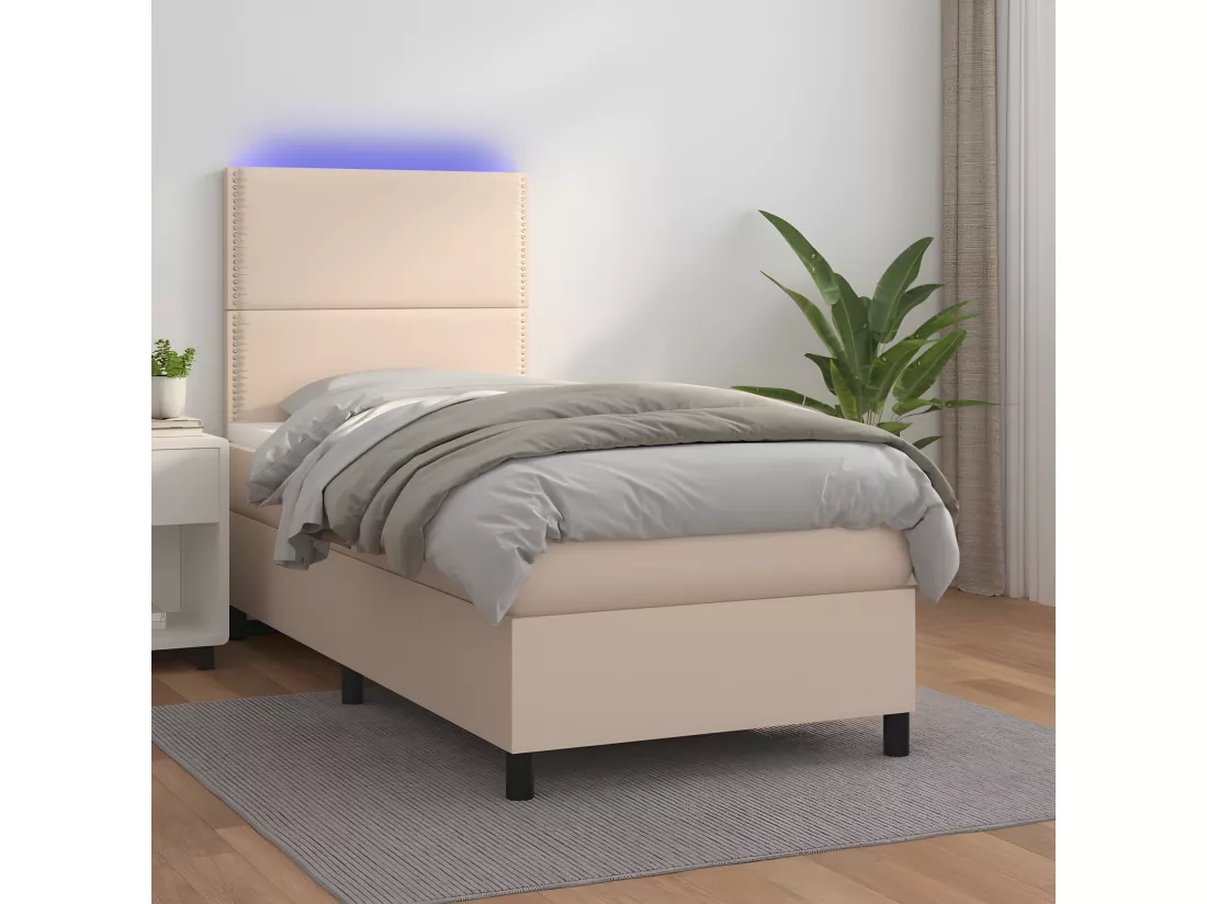Sommier tapissier matelas LED Cappuccino 100x200 cm Similicuir