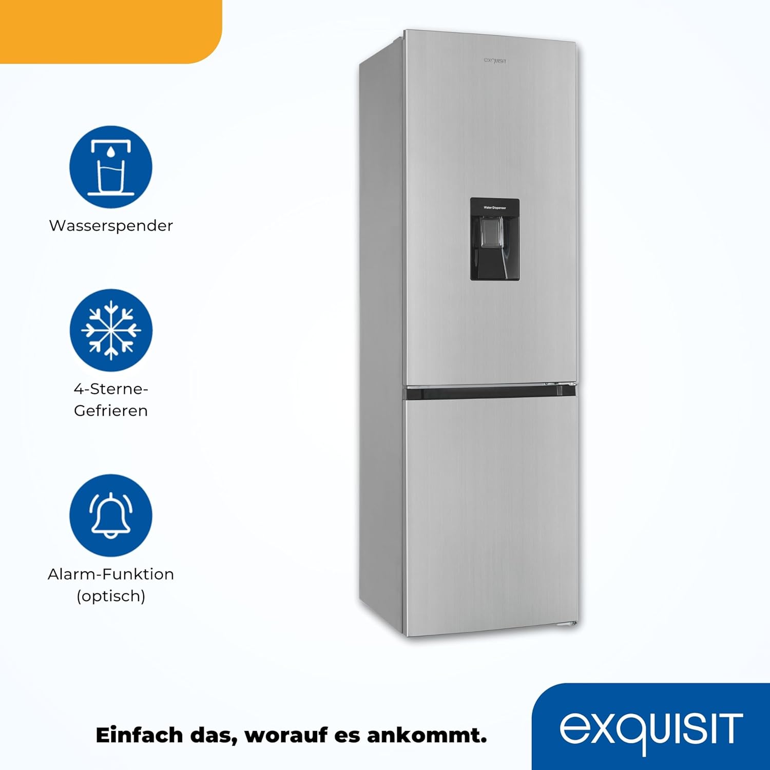 Exquisit Kühl-Gefrierkombination KGC265-70-NF-WS-040C inoxlook | 251 L Volumen | Kühl Gefrierkombination No-frost | Wasserspender | Kühlgefrierkombination freistehend