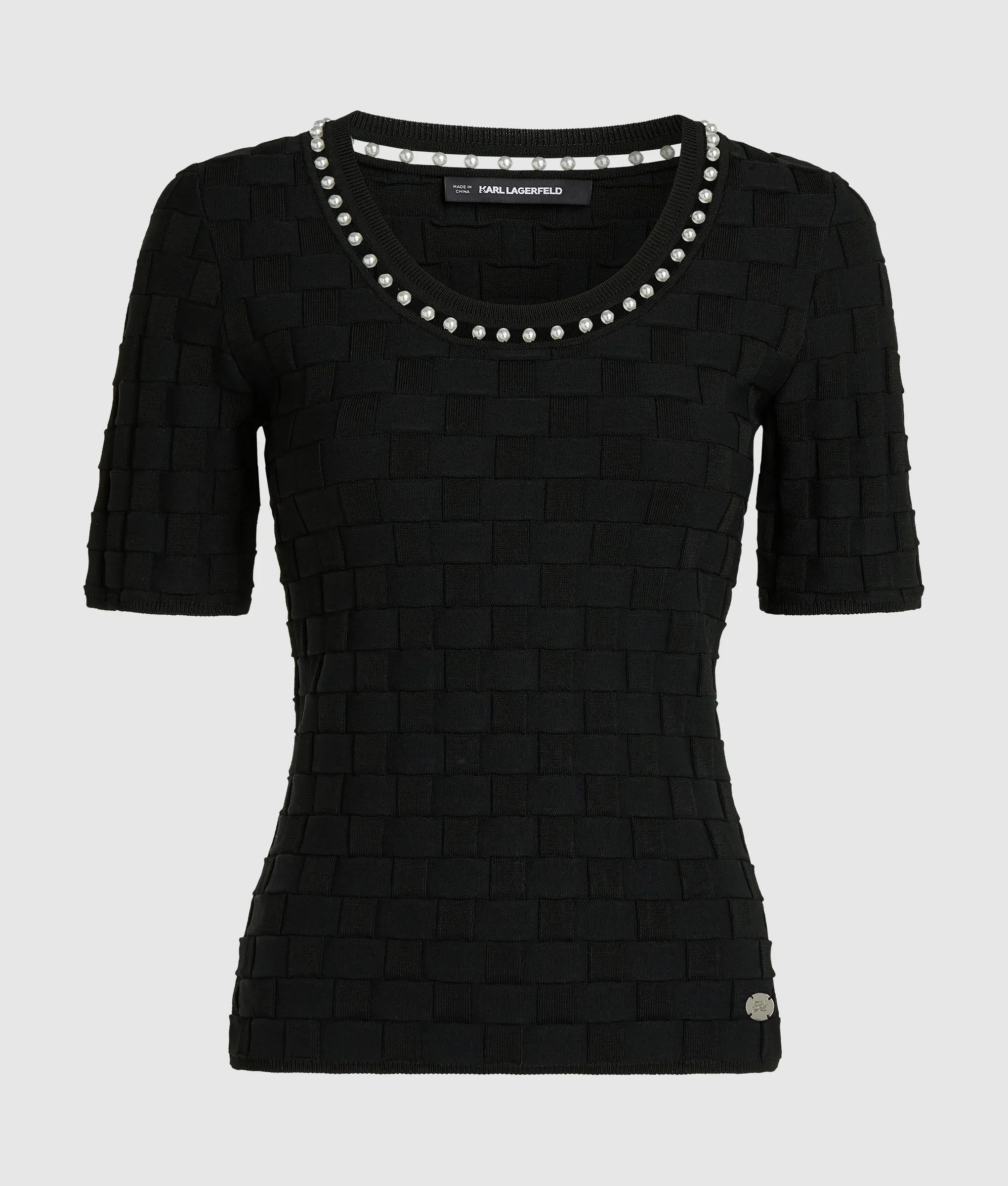 Gebreide top met imitatieparel aan de hals