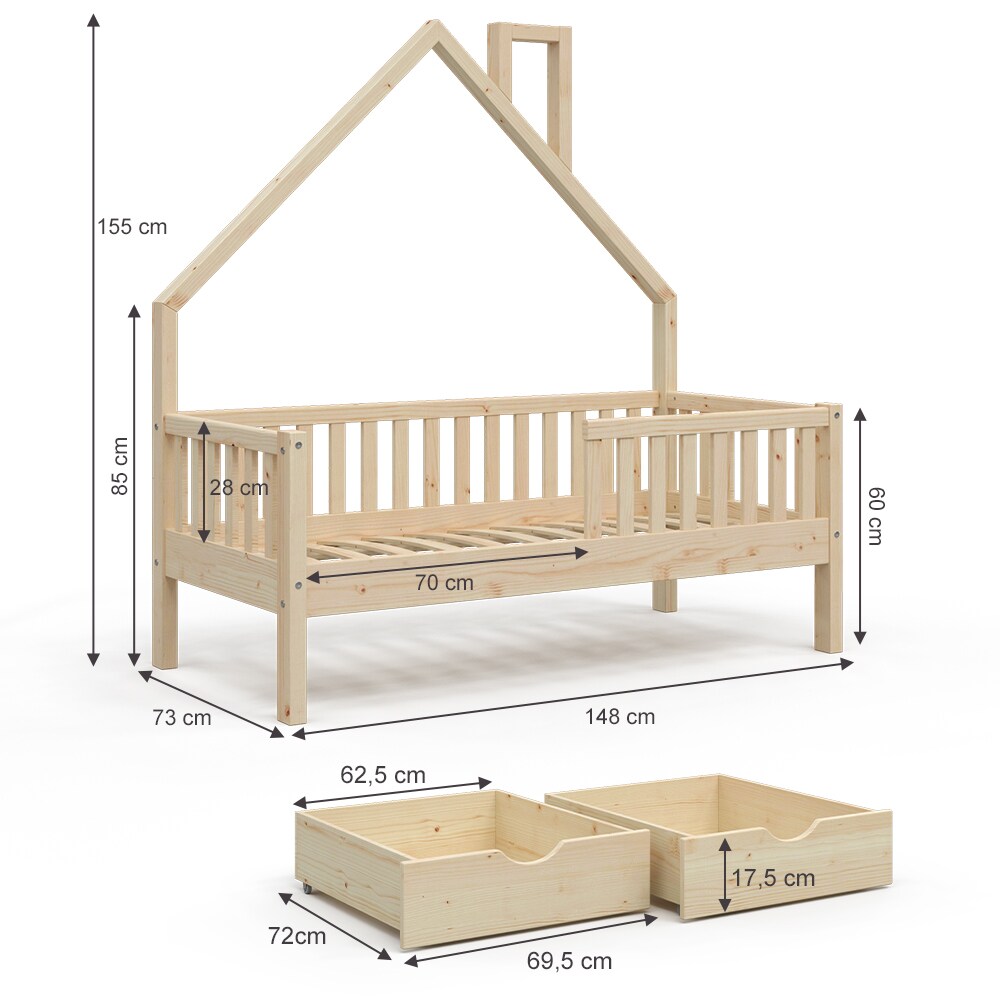 VitaliSpa Hausbett Kinderbett Spielbett Noemi 70x140cm inkl. Matratze Schubladen