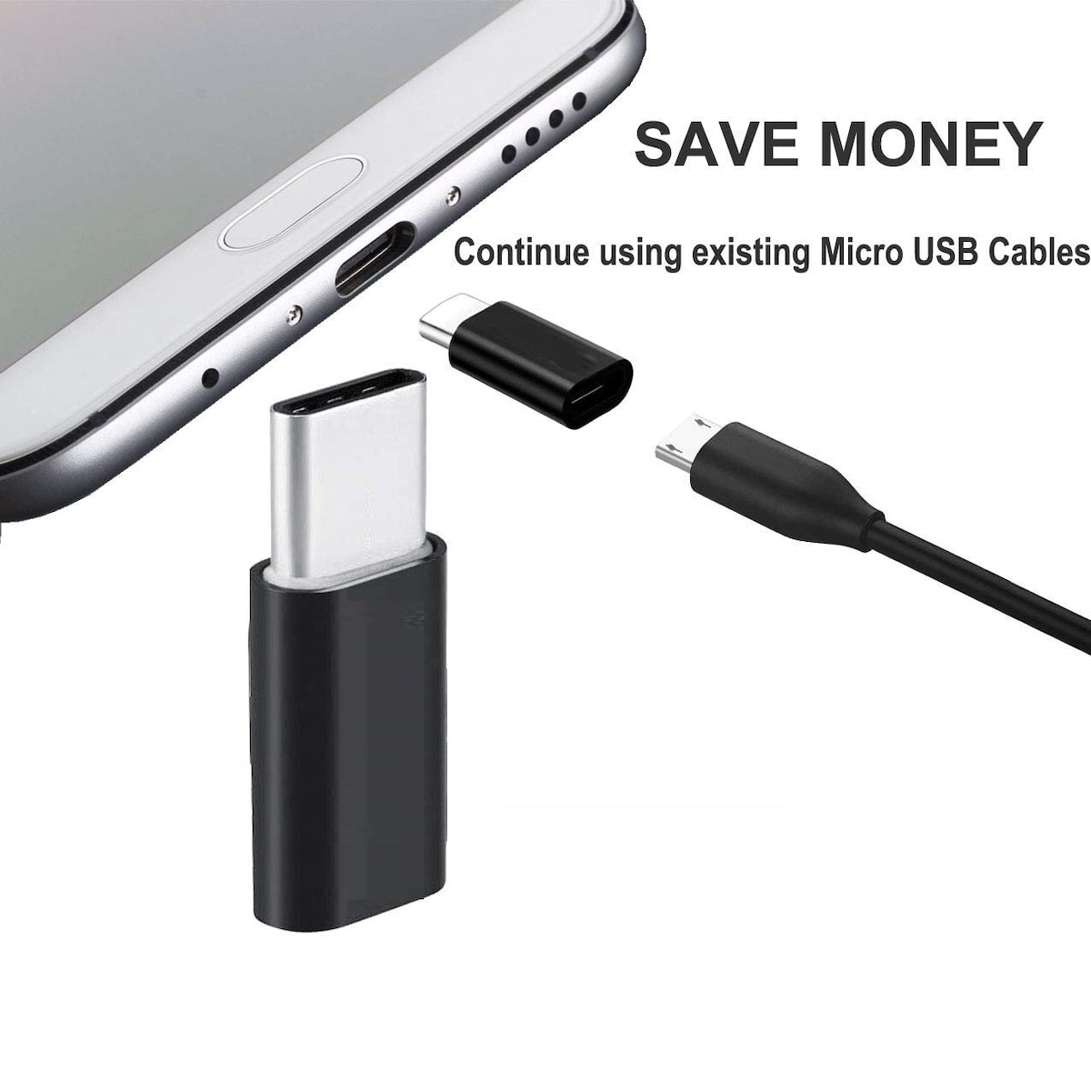 Micro USB til USB-C Adapter Sort