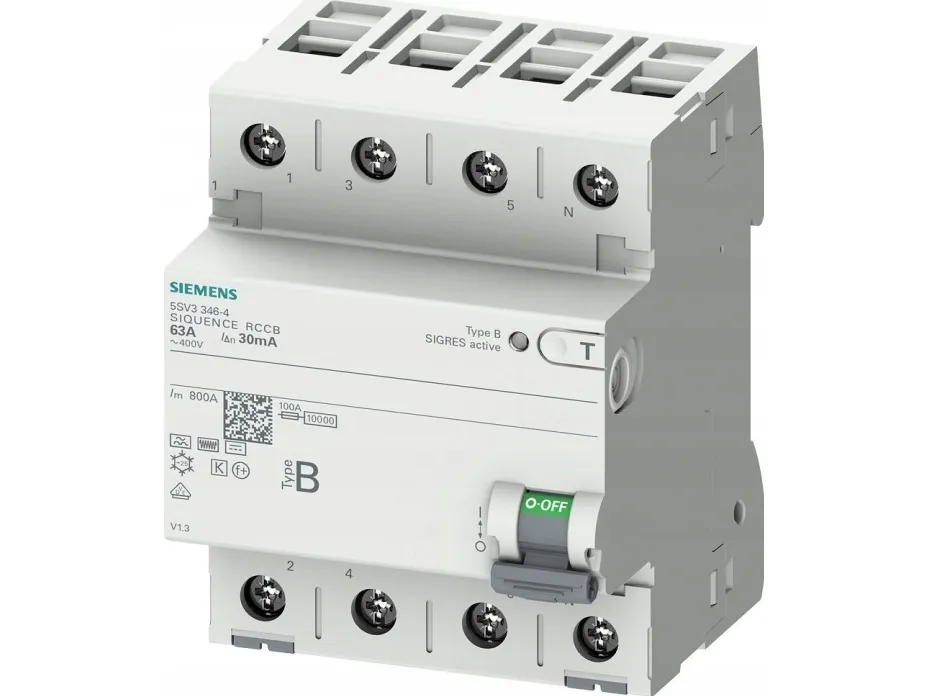 Siemens 5SV33464 FI-sikkerhedsafbryder B 4-polet 63 A 0.03 A 400 V