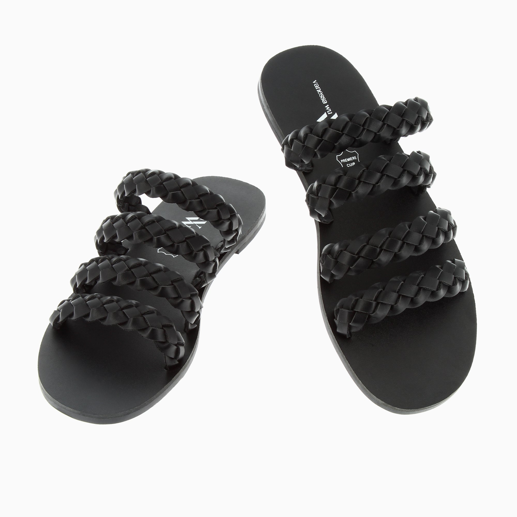 Sandales plates-Mules Mila à brides tressées noires