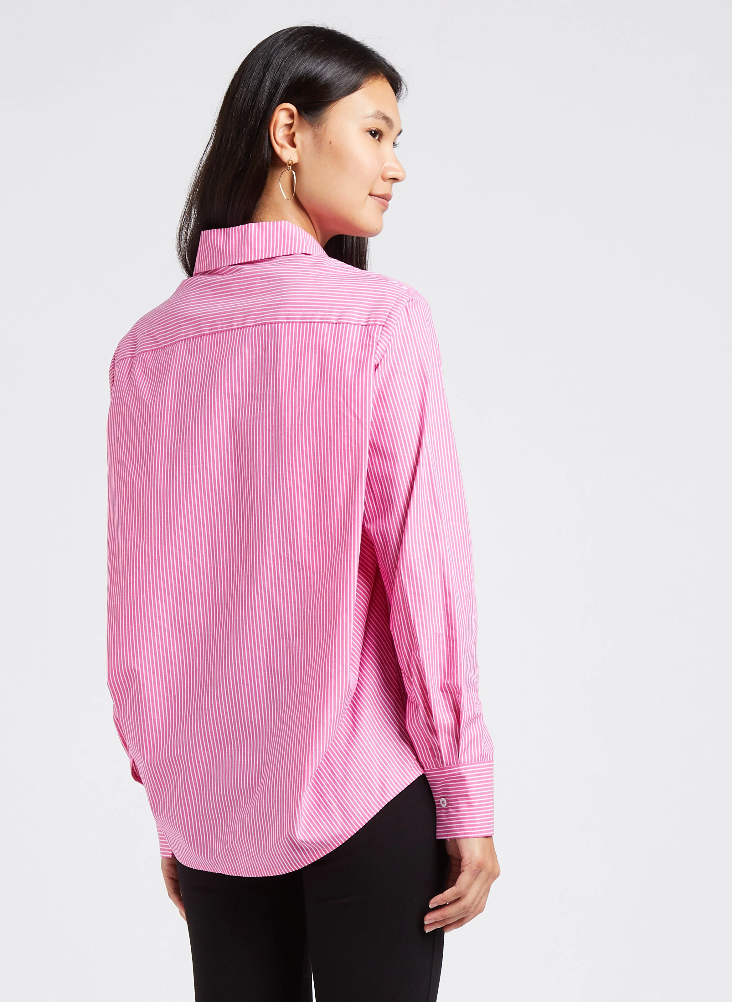 BAILEY - Chemise droit col classique rayée en coton | Rose