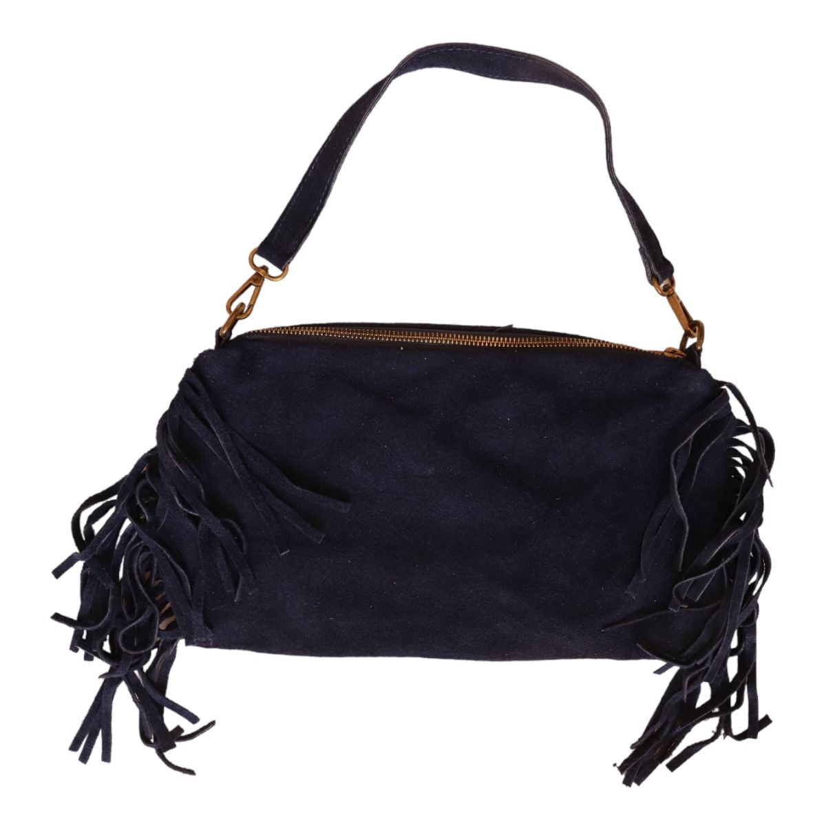 Sac à mains à franges daim bleu nuit Maison Suzanne