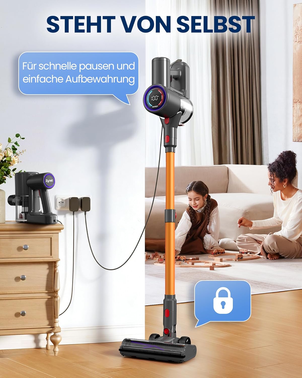 DP2 Akku Staubsauger Mit Dual-Akku, 45KPa/60Min/500W, LED-Display, Teleskopstange, Standfähig, GreenEye Licht, Staubsauger Kabellos Ideal Für Tierhaare/Teppiche/Hartböden
