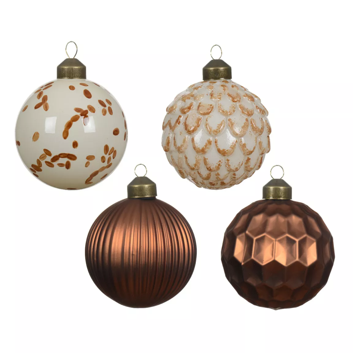 Lot de 12 boules de Noël en verre (D80 mm) Gingerbread Blanc et Expresso