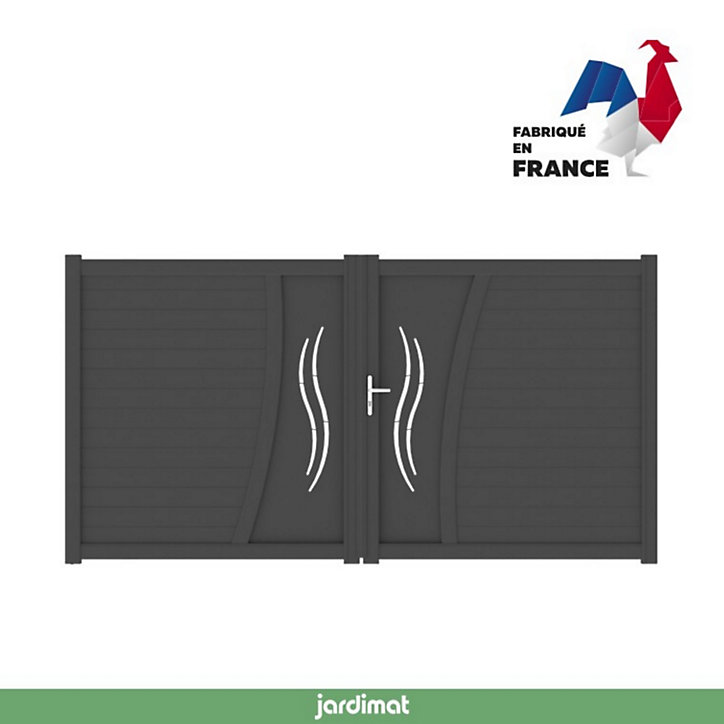 Portail Jardimat battant aluminium Emagny noir - 350 x h.180 cm