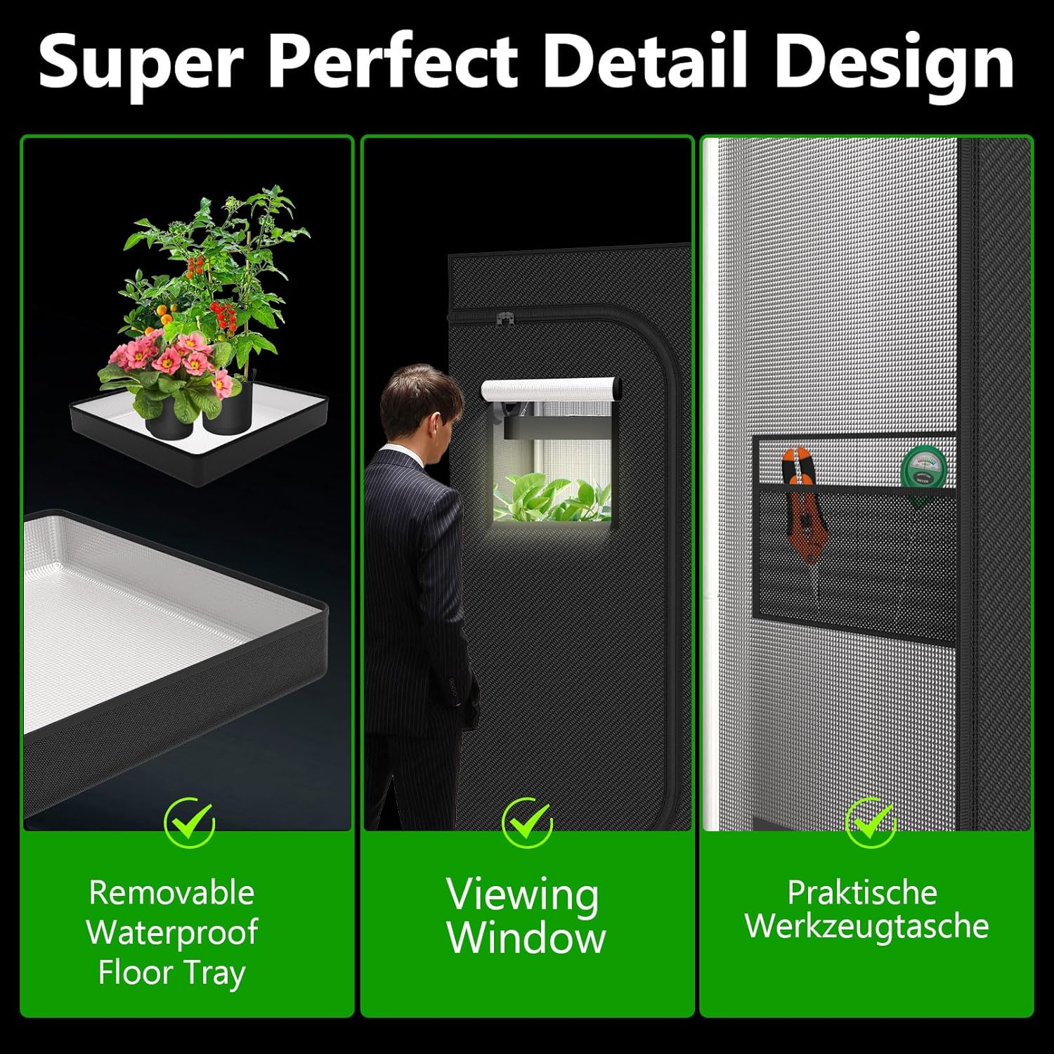 Growzelt Komplettset Anbau Set mit 200W LED Vollspektrum Grow Lampe Dimmbar, 40x40x120cm GrowZelt Kit Komplettes Hydroponics Grow Tent Complete Set(40x40x120cm)