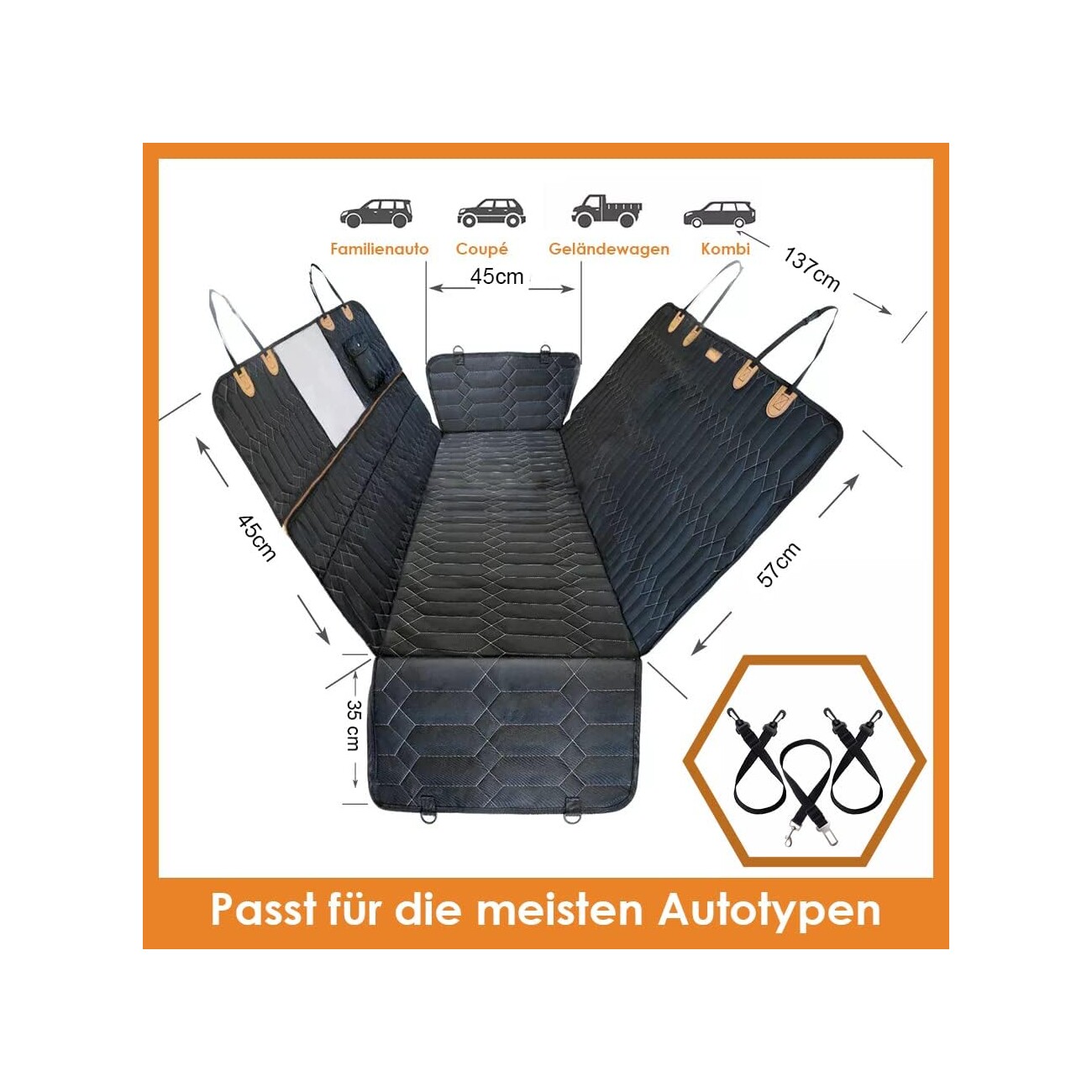 Floxik Inox Extra Stabile wasserdichte Kratzfeste Auto Hundedecke Rückbank Schondecke Rücksitzbank Auto Rücksitz Türenschutz Netzfenster