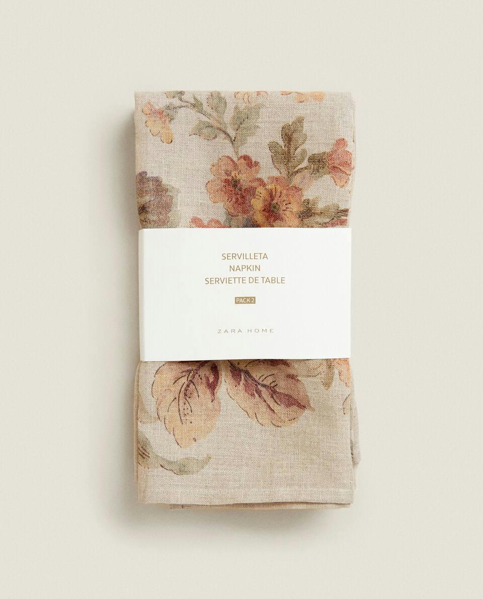 Guardanapo de linho com estampa floral (pacote com 2)